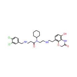 O=C1COc2c(CCNCCN(C(=O)CCNCc3ccc(Cl)c(Cl)c3)C3CCCCC3)ccc(O)c2N1 ZINC000473109455