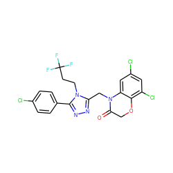 O=C1COc2c(Cl)cc(Cl)cc2N1Cc1nnc(-c2ccc(Cl)cc2)n1CCC(F)(F)F ZINC000071332051