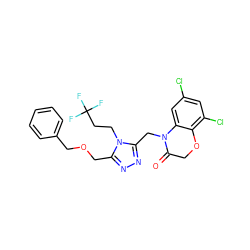 O=C1COc2c(Cl)cc(Cl)cc2N1Cc1nnc(COCc2ccccc2)n1CCC(F)(F)F ZINC000071332142