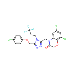 O=C1COc2c(Cl)cc(Cl)cc2N1Cc1nnc(COc2ccc(Cl)cc2)n1CCC(F)(F)F ZINC000071340856