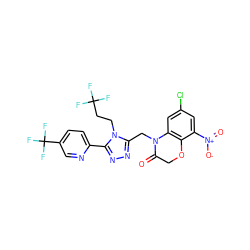 O=C1COc2c(cc(Cl)cc2[N+](=O)[O-])N1Cc1nnc(-c2ccc(C(F)(F)F)cn2)n1CCC(F)(F)F ZINC000071410655