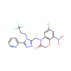 O=C1COc2c(cc(Cl)cc2[N+](=O)[O-])N1Cc1nnc(-c2ccccn2)n1CCC(F)(F)F ZINC000071340954