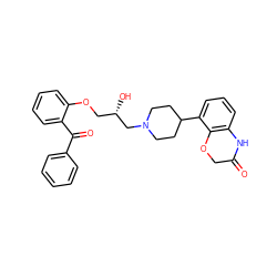 O=C1COc2c(cccc2C2CCN(C[C@@H](O)COc3ccccc3C(=O)c3ccccc3)CC2)N1 ZINC000473145362