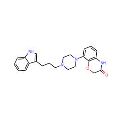 O=C1COc2c(cccc2N2CCN(CCCc3c[nH]c4ccccc34)CC2)N1 ZINC000013674847