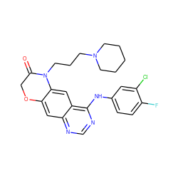 O=C1COc2cc3ncnc(Nc4ccc(F)c(Cl)c4)c3cc2N1CCCN1CCCCC1 ZINC000653735573