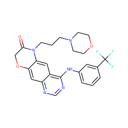 O=C1COc2cc3ncnc(Nc4cccc(C(F)(F)F)c4)c3cc2N1CCCN1CCOCC1 ZINC000653723595