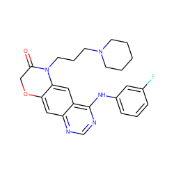 O=C1COc2cc3ncnc(Nc4cccc(F)c4)c3cc2N1CCCN1CCCCC1 ZINC000653742670