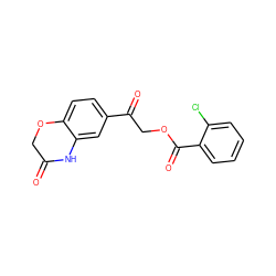 O=C1COc2ccc(C(=O)COC(=O)c3ccccc3Cl)cc2N1 ZINC000003294061