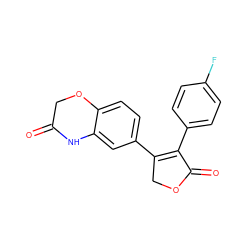 O=C1COc2ccc(C3=C(c4ccc(F)cc4)C(=O)OC3)cc2N1 ZINC000096283356