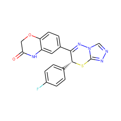 O=C1COc2ccc(C3=Nn4cnnc4S[C@@H]3c3ccc(F)cc3)cc2N1 ZINC000082149483