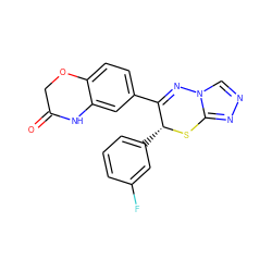 O=C1COc2ccc(C3=Nn4cnnc4S[C@@H]3c3cccc(F)c3)cc2N1 ZINC000082149479