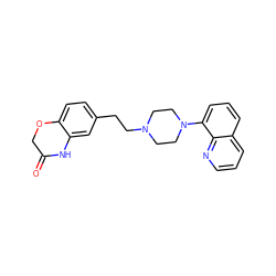 O=C1COc2ccc(CCN3CCN(c4cccc5cccnc45)CC3)cc2N1 ZINC000038896689