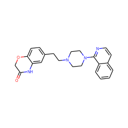 O=C1COc2ccc(CCN3CCN(c4nccc5ccccc45)CC3)cc2N1 ZINC000034097343