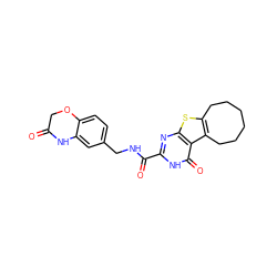 O=C1COc2ccc(CNC(=O)c3nc4sc5c(c4c(=O)[nH]3)CCCCCC5)cc2N1 ZINC000140981124