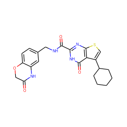 O=C1COc2ccc(CNC(=O)c3nc4scc(C5CCCCC5)c4c(=O)[nH]3)cc2N1 ZINC001772650746