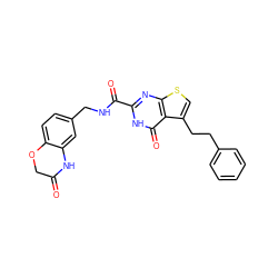 O=C1COc2ccc(CNC(=O)c3nc4scc(CCc5ccccc5)c4c(=O)[nH]3)cc2N1 ZINC001772643157