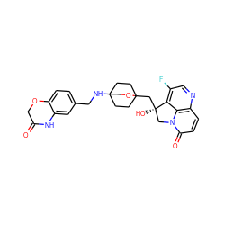 O=C1COc2ccc(CNC34CCC(C[C@]5(O)Cn6c(=O)ccc7ncc(F)c5c76)(CC3)OC4)cc2N1 ZINC000299852931