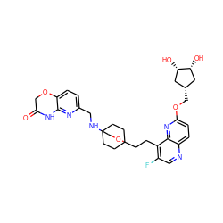 O=C1COc2ccc(CNC34CCC(CCc5c(F)cnc6ccc(OC[C@@H]7C[C@H](O)[C@H](O)C7)nc56)(CC3)OC4)nc2N1 ZINC000473107637