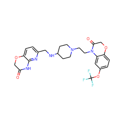 O=C1COc2ccc(CNC3CCN(CCN4C(=O)COc5ccc(OC(F)(F)F)cc54)CC3)nc2N1 ZINC000034846312
