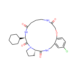 O=C1COc2ccc(Cl)cc2CNC(=O)[C@@H]2CCCN2C(=O)[C@@H](C2CCCCC2)NC(=O)CCCN1 ZINC000013537327