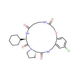 O=C1COc2ccc(Cl)cc2CNC(=O)[C@@H]2CCCN2C(=O)[C@@H](C2CCCCC2)NC(=O)CCN1 ZINC000013537324