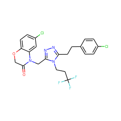 O=C1COc2ccc(Cl)cc2N1Cc1nnc(CCc2ccc(Cl)cc2)n1CCC(F)(F)F ZINC000071319354