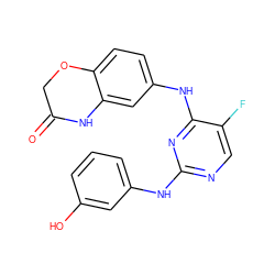 O=C1COc2ccc(Nc3nc(Nc4cccc(O)c4)ncc3F)cc2N1 ZINC000035791900