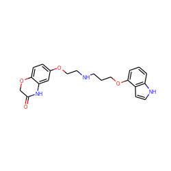 O=C1COc2ccc(OCCNCCCOc3cccc4[nH]ccc34)cc2N1 ZINC000028338893