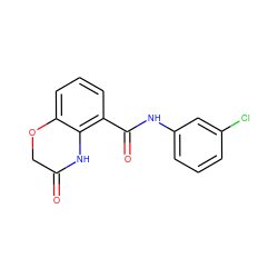 O=C1COc2cccc(C(=O)Nc3cccc(Cl)c3)c2N1 ZINC000028880818