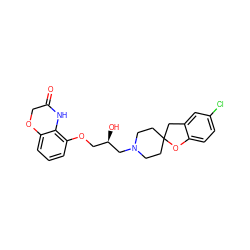 O=C1COc2cccc(OC[C@@H](O)CN3CCC4(CC3)Cc3cc(Cl)ccc3O4)c2N1 ZINC000103235620