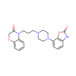 O=C1COc2ccccc2N1CCCN1CCN(c2cccc3[nH]c(=O)oc23)CC1 ZINC001772612233