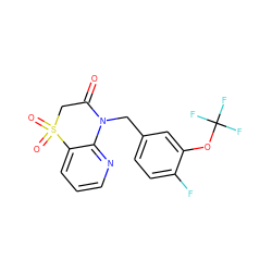 O=C1CS(=O)(=O)c2cccnc2N1Cc1ccc(F)c(OC(F)(F)F)c1 ZINC000169348910