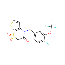 O=C1CS(=O)(=O)c2sccc2N1Cc1ccc(F)c(OC(F)(F)F)c1 ZINC000169348914