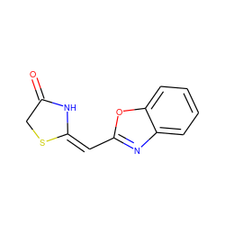 O=C1CS/C(=C/c2nc3ccccc3o2)N1 ZINC000103234205