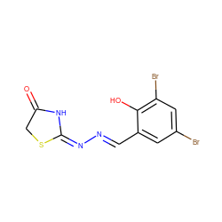 O=C1CS/C(=N/N=C/c2cc(Br)cc(Br)c2O)N1 ZINC000005065632