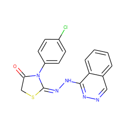 O=C1CS/C(=N/Nc2nncc3ccccc23)N1c1ccc(Cl)cc1 ZINC001772573172