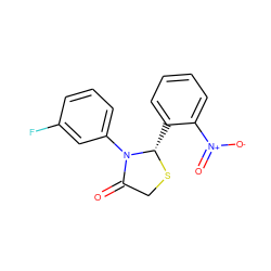 O=C1CS[C@@H](c2ccccc2[N+](=O)[O-])N1c1cccc(F)c1 ZINC000000423816