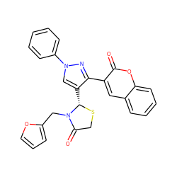 O=C1CS[C@@H](c2cn(-c3ccccc3)nc2-c2cc3ccccc3oc2=O)N1Cc1ccco1 ZINC000000953973