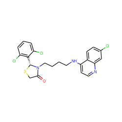 O=C1CS[C@H](c2c(Cl)cccc2Cl)N1CCCCNc1ccnc2cc(Cl)ccc12 ZINC000035091142