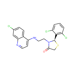 O=C1CS[C@H](c2c(Cl)cccc2Cl)N1CCNc1ccnc2cc(Cl)ccc12 ZINC000035091107