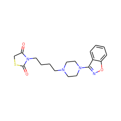 O=C1CSC(=O)N1CCCCN1CCN(c2noc3ccccc23)CC1 ZINC000027194942