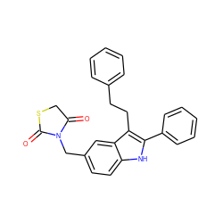 O=C1CSC(=O)N1Cc1ccc2[nH]c(-c3ccccc3)c(CCc3ccccc3)c2c1 ZINC000027074232