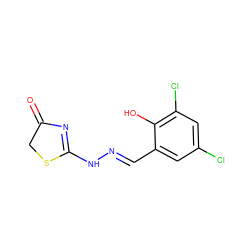 O=C1CSC(N/N=C/c2cc(Cl)cc(Cl)c2O)=N1 ZINC000005648910