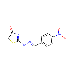 O=C1CSC(N/N=C/c2ccc([N+](=O)[O-])cc2)=N1 ZINC000018007371