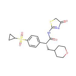 O=C1CSC(NC(=O)[C@H](CC2CCOCC2)c2ccc(S(=O)(=O)C3CC3)cc2)=N1 ZINC000049803558