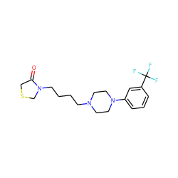 O=C1CSCN1CCCCN1CCN(c2cccc(C(F)(F)F)c2)CC1 ZINC000013759350