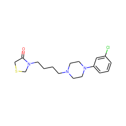 O=C1CSCN1CCCCN1CCN(c2cccc(Cl)c2)CC1 ZINC000013759363