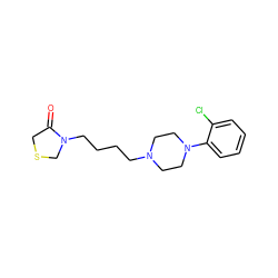 O=C1CSCN1CCCCN1CCN(c2ccccc2Cl)CC1 ZINC000013759362