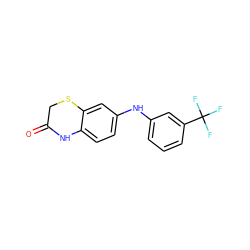 O=C1CSc2cc(Nc3cccc(C(F)(F)F)c3)ccc2N1 ZINC000169353125