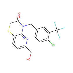 O=C1CSc2ccc(CO)nc2N1Cc1ccc(Cl)c(C(F)(F)F)c1 ZINC000169348918